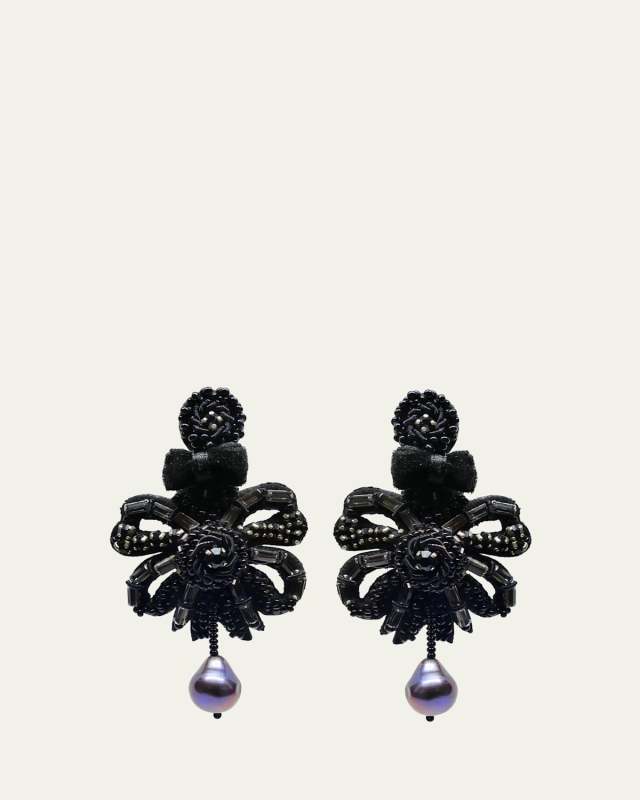 Beaded Bow Clip-On Earrings